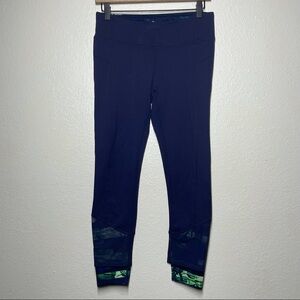 Athleta Navy Blue & Green Leaf Crop Leggings